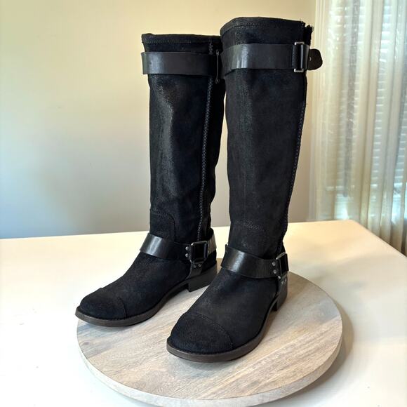 UGG Women's Dree Black Leather Harness Tall Moto Riding Boots US Size 9 - Picture 4 of 11